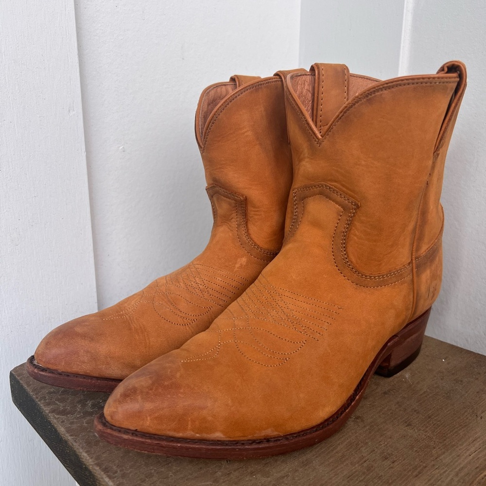 Frye Billy Short Cognac Leather Cowboy Boots Size 9 Women's 71440 Made In Mexico